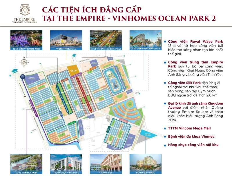 Mặt bằng tiện ích dự án Vinhomes Ocean Park 2 Hưng Yên